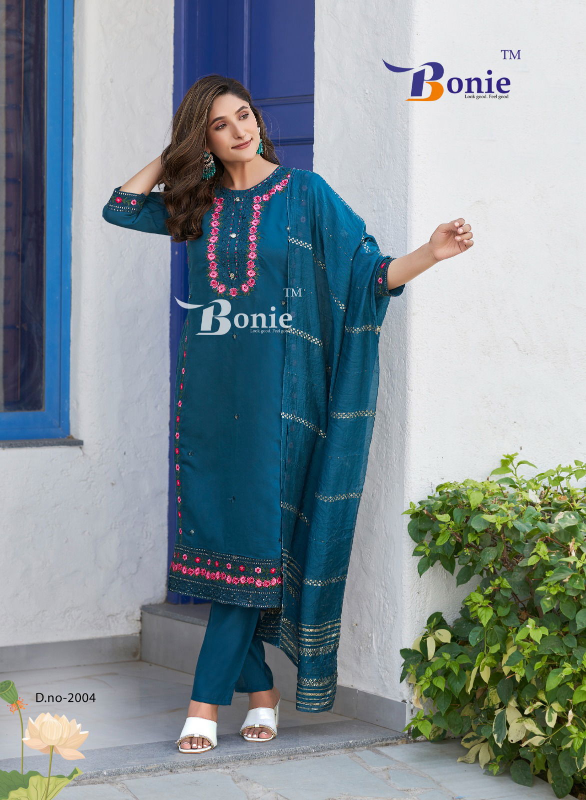 Shikha Vol 2 By Bonie Roman Silk Embroidery Kurti With Bottom Dupatta Wholesalers In Delhi
